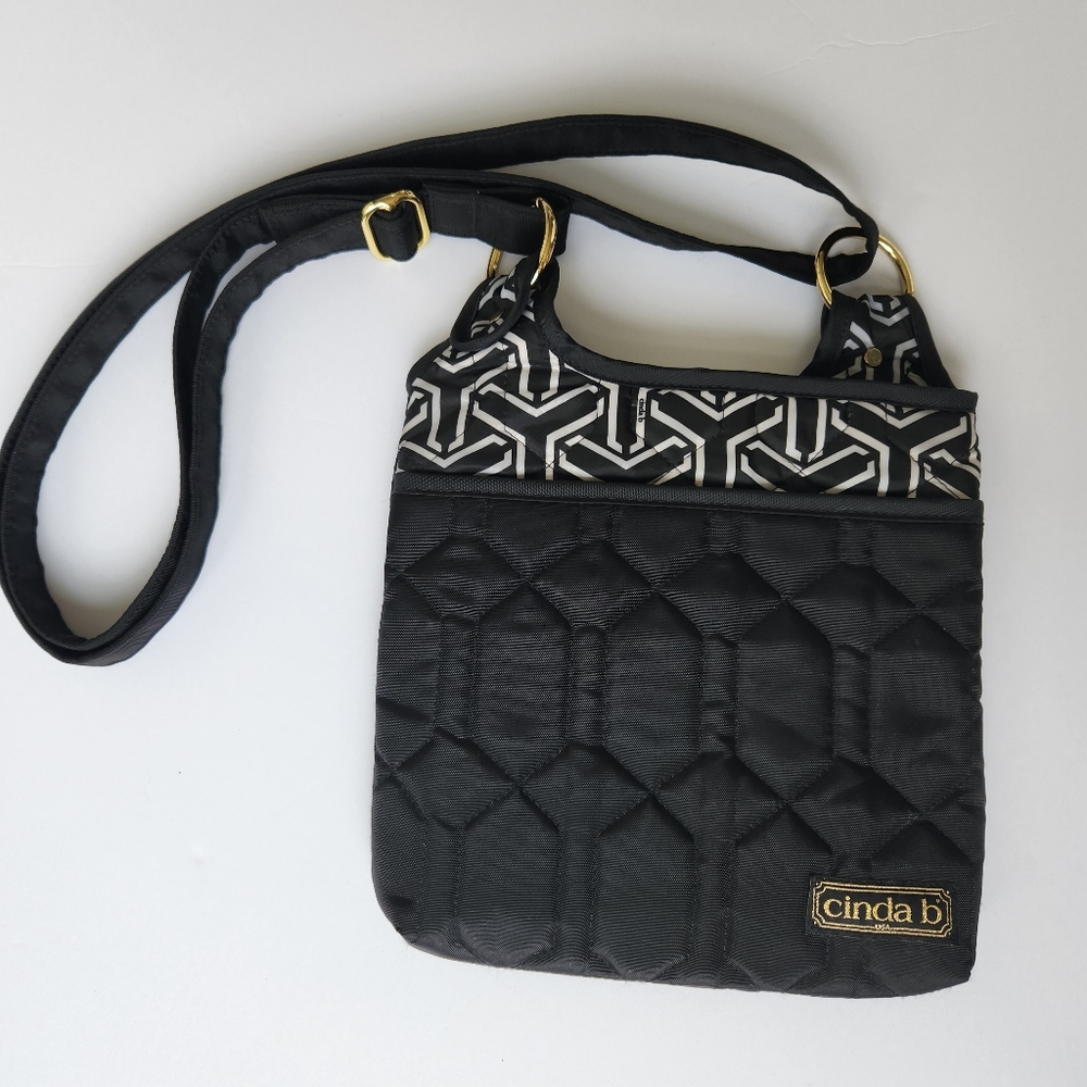 Cinda B Crossbody Bag Black White Patterned Purse Hipster